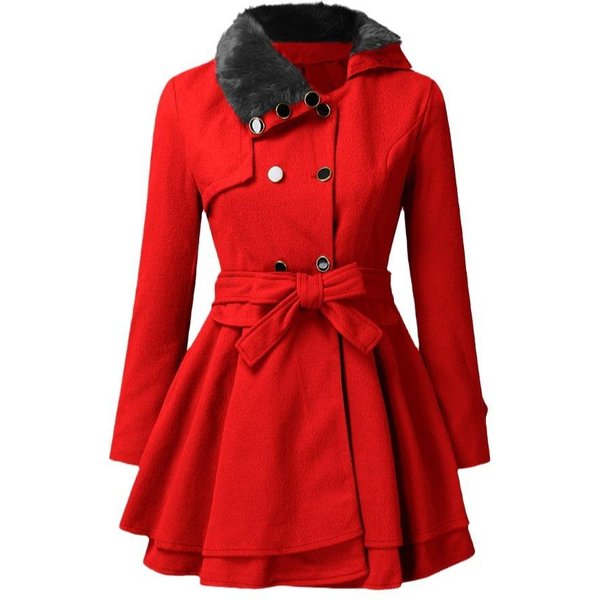 Abrigo De Lana Falda Grande Cuello De Piel Abrigo De OtoñO E Invierno Para Mujer Gabardina De Lana De Doble Botonadura 5XL Blue-image