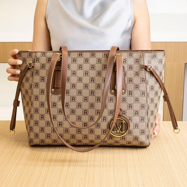 Lekki Luksus Francuski DużA Pojemność Damska Torba Tote Biznesowa Dojazdy Torba Na Ramię W Kratę Retro Modna Torba Zestawowa Beige-image