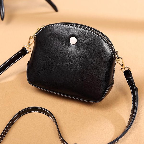 Bolso De Mujer De Cuero Encerado Al Aceite De Verano Nuevo Retro Simple Textura PequeñO Bolso Shell Textura Gran Capacidad Un Solo Hombro Bandolera Beige-image