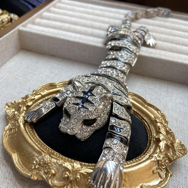 Exagerados Para Mujeres NiñAs Grande Moda Insignias De Tigre Completas De Cristal Broche Vintage CláSico Dama Animal De PedreríA Pin Accesorios-image