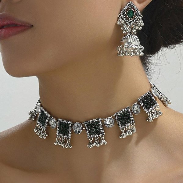 Collar Con Colgante De Diamante Exagerado Cuadrado GeoméTrico Retro Europeo Y Americano Con Borla Para ClavíCula, Accesorios Para Vestidos De Banquete Brown-image