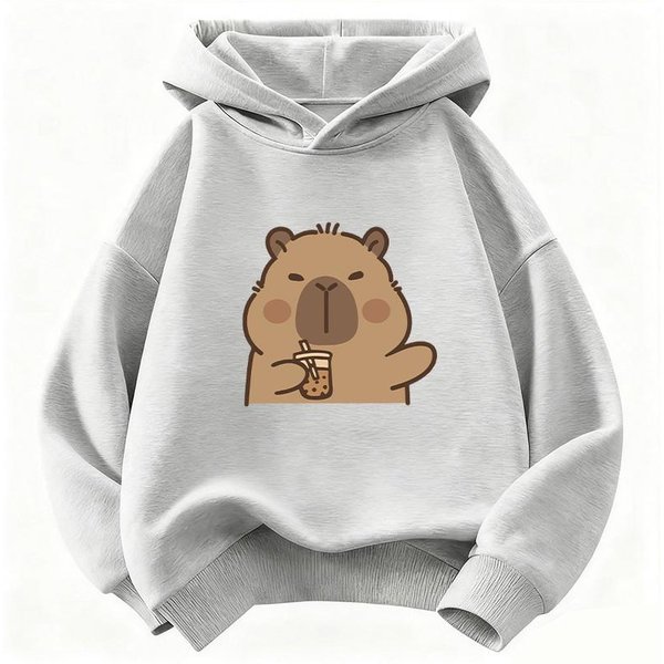 Urocza Bluza DziecięCa Modna Kawaii Kapibara Bluza DziecięCa Urocza Bluza Z Kapturem Harajuku Dla ChłOpcóW DziewcząT Jesień Zima Casualowe Bluzy 140 Kolor Szary-image