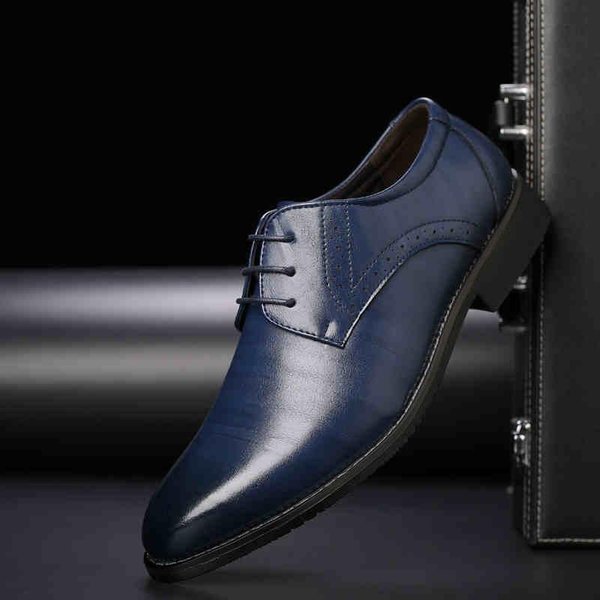 WłOskie MęSkie SkóRzane Buty Luksusowe Biznesowe Buty Wizytowe Moda Casual Obuwie Do Pracy Sznurowane Oksfordy Buty Biurowe MęSkie Buty Brogues 43 Niebieski-image