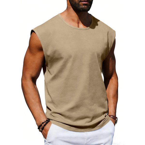 Camiseta Sin Mangas Para Hombre Con Cuello Redondo, Ajuste Muscular, Tejido Suave De Mezcla De AlgodóN, Camisa CláSica De Pullover, Ajuste Holgado Para Uso Diario Xxxl Caqui-image