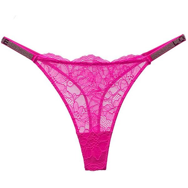Seksowne Stringi Damskie Stringi Z Litrami Cyrkonii Stringi Niskie Koronkowe Elastyczne Stringi Bikini Bielizna M RóżOwy-image