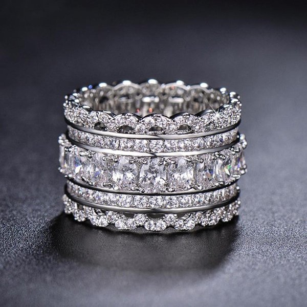 Huitan Preciosos Anillos De Boda Eternidad Para Mujer Totalmente Pavimentados Bling Bling Cristal CZ Anillos De Color Para Fiesta Nueva JoyeríA De Moda 9-image