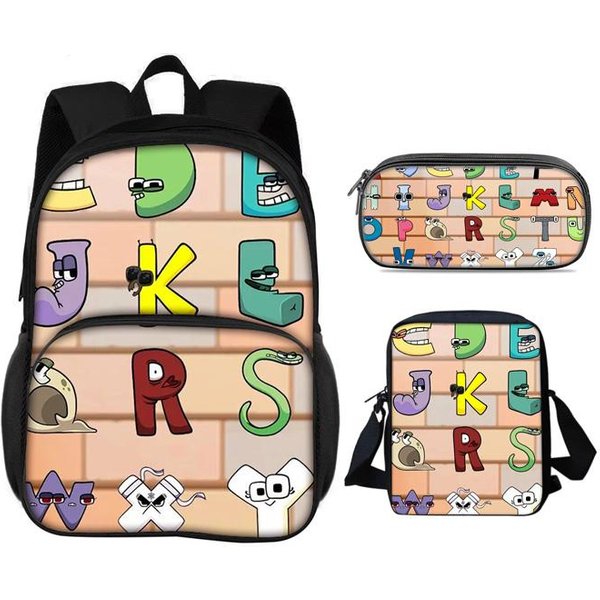 Bolsa Frontal Redonda Mochila Estuche Para BolíGrafos Bolso De Hombro Set De 3 Piezas Letra Estampado De Dibujos Animados Lindo NiñOs Y NiñAs De Escuela Primaria-image