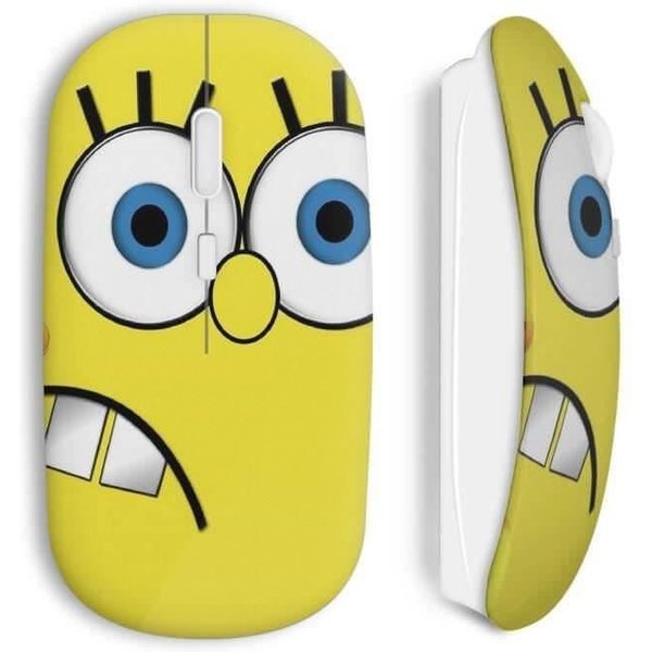 Mysz Bezprzewodowa - Spongebob - ŻółTa - Kompatybilna Z Mac I Pc - Klucz Usb Wi-Fi W Zestawie-image
