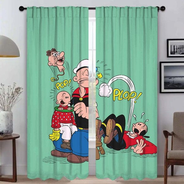 Cortinas De Cocina De Popeye El Marino Para Sala De Estar Cortina Opaca Para HabitacióN 2 Paneles DecoracióN De Halloween Estores Divisor NiñO W60Xh90Cmx2Pcs-Cl-image