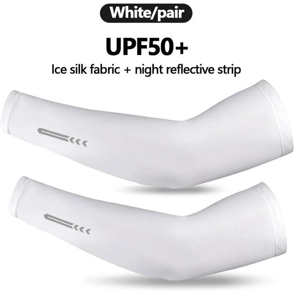 Mangas De Hielo De Seda Para El Verano, ProteccióN Solar Uv, Transpirables, Antideslizantes, Para Deportes Al Aire Libre, Ciclismo, Baloncesto XL Blanco-image
