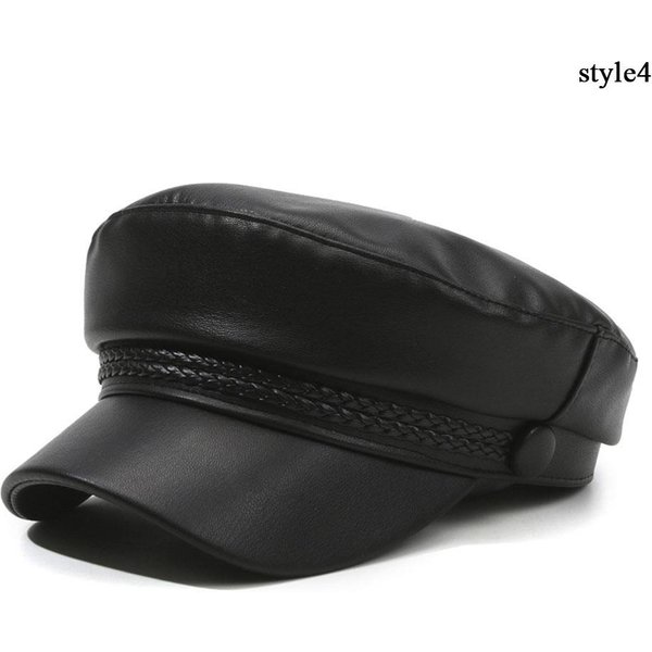 Jesienny Uniwersalny Beret SkóRzany Retro PłAski Daszek Czarna Kapelusz Malarski Modny Beret Z Daszkiem Dla Kobiet Regulowany Beret-image