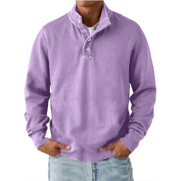 MęSka BawełNiana Bluza Henley Z DłUgim RęKawem, Casualowa, Z ZapięCiem Na Guziki, Ze StóJką, WkłAdana L-image