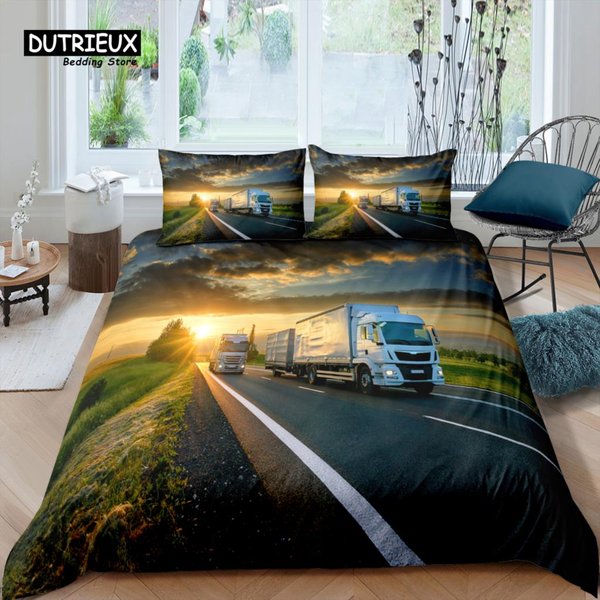 Juego De Cama De Lujo 3D Para El Hogar CamióN Rojo Funda NóRdica Funda De Almohada TamañO Queen Y King Eu/Ee.Uu/Au/Reino Unido Ropa De Cama Con EdredóN AU Single(140X210Cm)-image