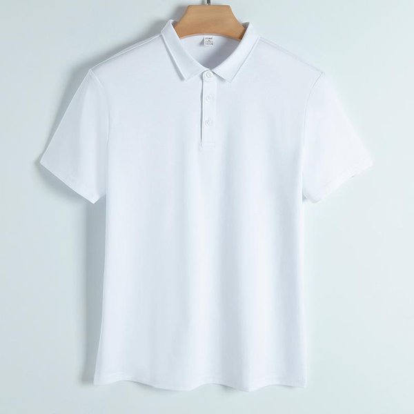 190G AlgodóN De Caballo 160 AlgodóN Mercerizado Camisa Polo Cuello Camisa Business Casual Color SóLido Manga Corta Hombre Camisa Polo Hombre 5XL Black-image
