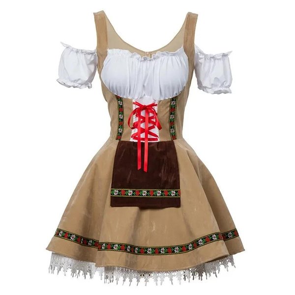 Damski Kostium Na Oktoberfest Niemiecki Bawarski Tradycyjny StróJ Dirndl Festiwal Oktoberfest Dziewczyna Piwna StróJ Cosplay 2XL Khaki-image