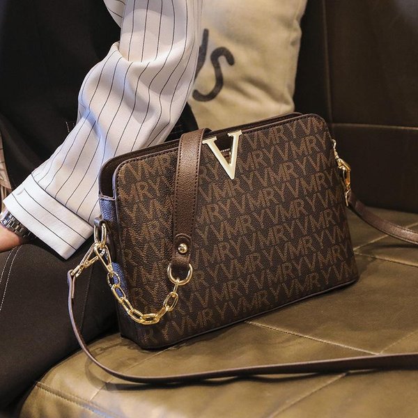 Bolso Diagonal De Concha Para Mujer Bolso Con Estampado CláSico Vintage Lujo Ligero Gran Capacidad Un Solo Hombro Cadena Bolso De Mano Brown-image