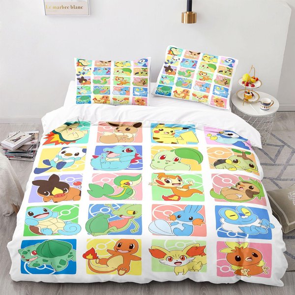 Zestaw PośCieli Pokemon Pikachu 3D Do Domu, Poszwa Na KołDrę, Dekoracja Sypialni Dla Dzieci, ChłOpca, Dziewczynki, Poszwa Na KołDrę Queen, King Size 180*220Cm 3Pcs-image