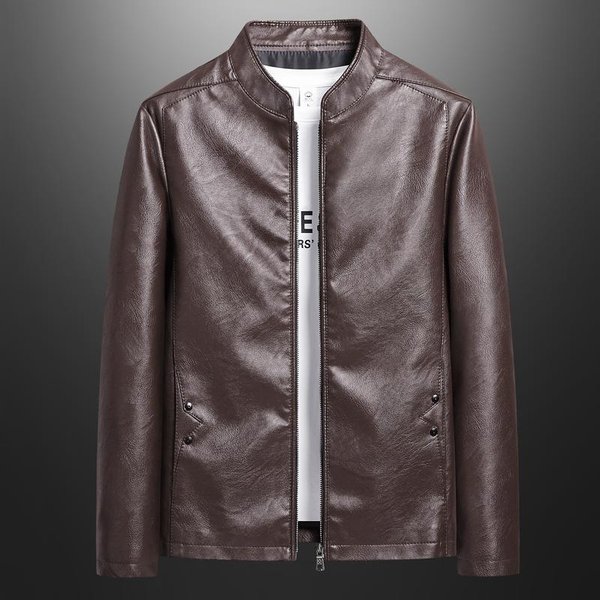 Chaquetas De Cuero Para Hombre De OtoñO E Invierno, Chaquetas De Cuero SintéTico De Moda, Chaquetas De Cuero Estilo Motociclista De Cuello Alto De Talla Grande Y Tendencia. 4XL-image