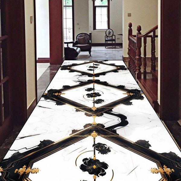Alfombra De Pasillo De VestíBulo De Estilo Europeo De Lujo, Alfombras Largas Antideslizantes Para Escaleras, Alfombra Personalizable, Felpudo Para Pasillo Del Hogar 160*200Cm-image