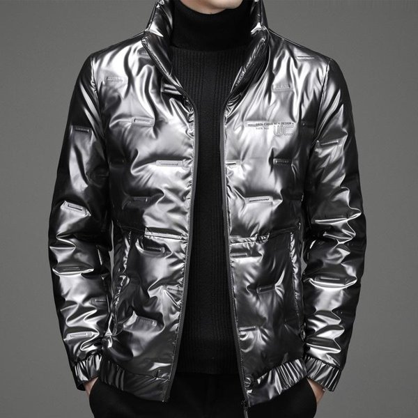 Chaqueta Corta De PlumóN Para Hombre, Estilo Nuevo De Invierno, Gruesa, Brillante, Con Cuello Alto, Para JóVenes Y De Mediana Edad, Tendencia De Moda, Chaqueta Informal CáLida 4XL Gris-image