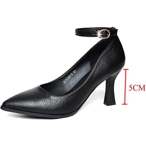 Rimocy CláSico Negro Tacones Finos Zapatos De SalóN Mujer Puntera Puntiaguda Correa Al Tobillo Tacones Altos Zapatos Mujer Cuero PU Suela Blanda Zapatos De Oficina 34 Black-image