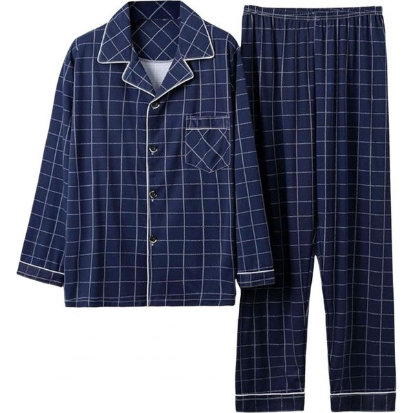 Conjunto De Pijama Para Hombre 2 Piezas/Set Estampado A Cuadros Solapa Manga Larga Camisa Abotonadura Sencilla Cintura EláStica PantalóN Largo Conjunto Ajuste Holgado Ropa De Dormir S XXL Azul Oscuro-image