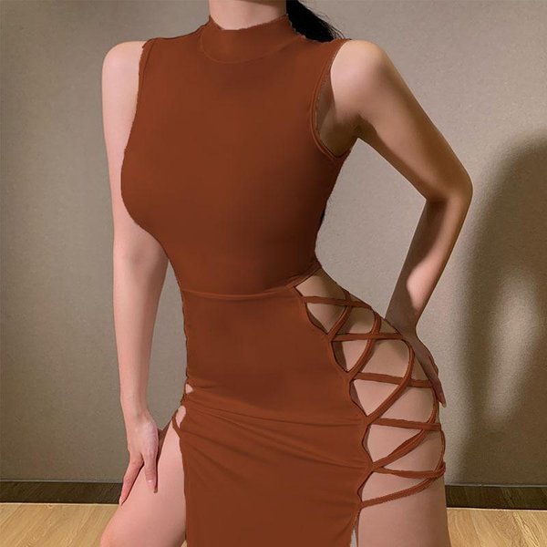 Seksowna Sukienka BandażOwa Bez RęKawóW Dla Kobiet Club Party Backless Summer Skinny Eleganckie Czarne Sukienki Tank S Kawowy-image