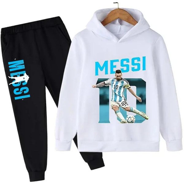 Jesienna Gwiazda PiłKi NożNej Messi 3-12 Lat DziecięCe Bluzy Z Kapturem Zestawy Spodnie Garnitur 2 Szt. Zestawy Ubrania Dla Dzieci ChłOpiec Dziewczynka Codzienna Moda Dresy 150-image