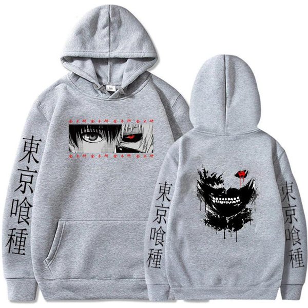 Anime Tokyo Ghoul Bluzy Ken Kaneki Bluzy Z Nadrukiem Graficznym MężCzyźNi Casual Hiphopowy Sweter Para Swetry LuźNa Bluza Z Kapturem 5XL White-image