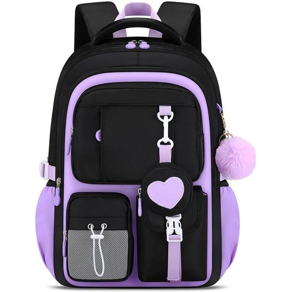 Mochila Escolar Primaria Para NiñAs Bolsas Escolares Lindas Para NiñOs Mochila Grande De Gran Capacidad Mochila Diaria Para Estudiantes De Secundaria Con Billetera Pink-image