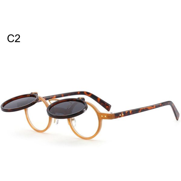 Popularne Vintage Steampunk Okulary PrzeciwsłOneczne Z Podnoszoną Klapką Retro Nity MałE OkrąGłE Okulary PrzeciwsłOneczne Dwupoziomowa Klapka Z Soczewką Punkowe Okulary UV400-image