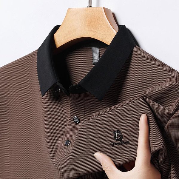 Camiseta De Manga Corta De Alta Gama Para Hombre Nueva Camisa Polo De Negocios Sin Costuras Camiseta Para JóVenes Y Mediana Edad L Black-image