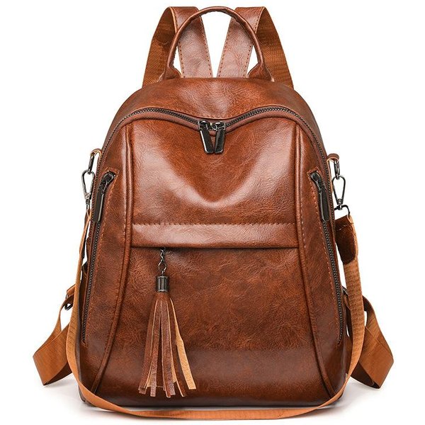 Plecak Damski Prosty Casualowy Plecak PodróżNy Wielofunkcyjny DużA Pojemność Torba Jednoramienna Crossbody BrąZowy-image