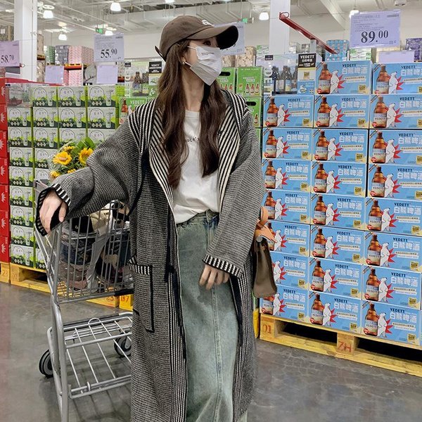 CáRdigan Con Capucha De Punto Retro Para Mujer, Abrigo Largo Casual De OtoñO E Invierno XL Gray-image