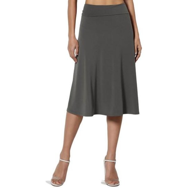 Falda Hasta La Rodilla Para Mujer Verano Casual Cintura Alta Acampanada LíNea A EláStica Sencilla L Gris Oscuro-image
