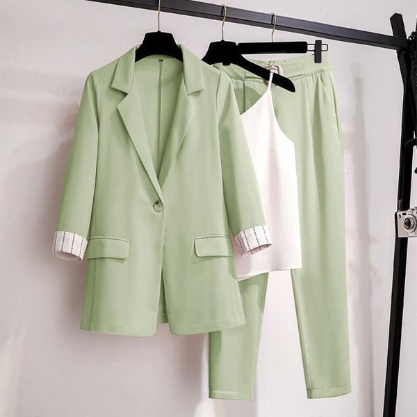 Zestaw Damski Z DłUgim RęKawem Marynarka Spodnie Garnitur Office Lady Dres TrzyczęśCiowy Zestaw Stroje Fitness Streetwear L Gray-image