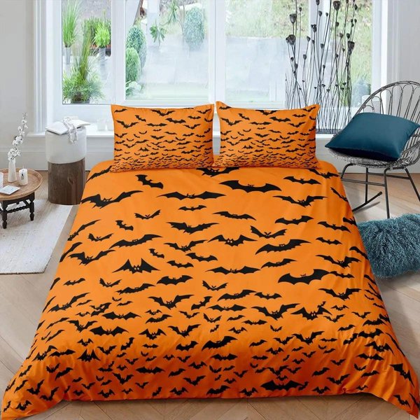 Zestaw PośCieli Drzewo Halloweenowe Rozmiar Queen King Motyw Horroru Gotycki Straszny Poliester Poszewka Na KołDrę Szara Poszewka Na KołDrę 135X200Cm 2Pcs Orange-image