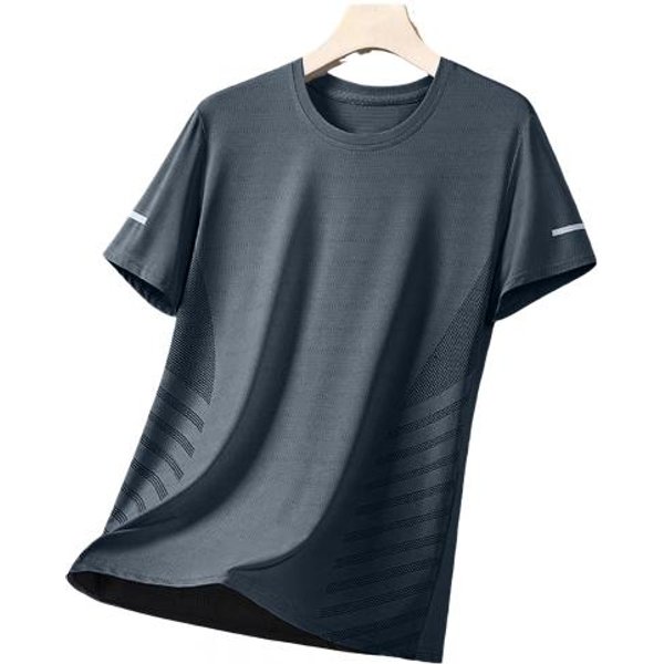 Verano Hombres Top Seda De Hielo Malla De Secado RáPido Mangas Cortas Tallas Grandes O Cuello Suelto Contraste Color Fino EláStico Casual Jersey Diario Deporte Camiseta 3XL Gris-image