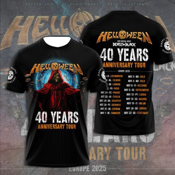 Camisetas De Rock CláSico Helloween Masculinas Estampado 3D Hombres Mujeres Tendencia Hip Hop Manga Corta Camiseta Calle Suelta Casual Oversize Y2K Tops 4XL-image