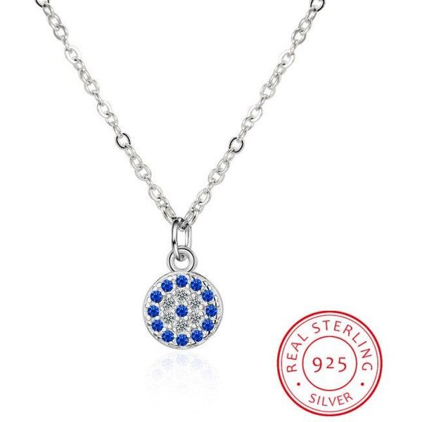 Collar De Plata De Ley 925 Genuina TurquíA Redondo Mal De Ojo Collares AAA CZ Para Mujeres Cadena De Eslabones JoyeríA KLTN021 Plata-image