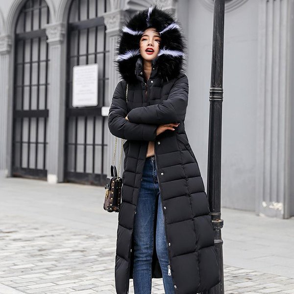 Invierno Nuevo Estilo Abrigo De AlgodóN Para Mujer Largo Por Encima De La Rodilla Delgado Engrosado Abrigo Grande Con Cuello De Piel Abrigo De AlgodóN Con Relleno 3XL-image
