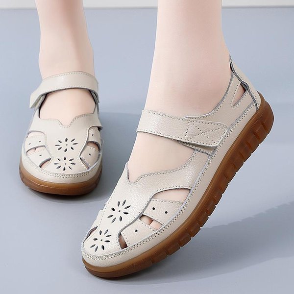 Sandalias De Mujer Verano Nuevo NiñAs CóModas Tobillo Hueco Puntera Redonda Sandalias Moda Mujer Transpirables Antideslizantes Zapatos De Playa 39 Beige-image