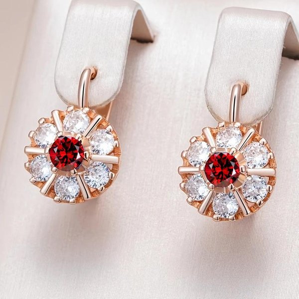 Exquisitos Pendientes Colgantes De Flores Blancas Y Azules Para Mujer Pendientes De Lujo Color Oro JoyeríA De Moda Regalos Rojo/Oro-image