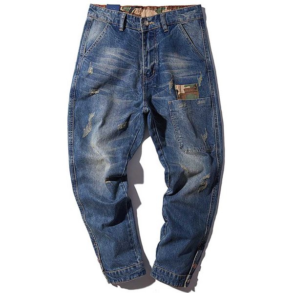MęSkie Szarawary DżInsowe LuźNe Workowate Dorywczo Biegaczy Plus Rozmiar DżInsowe Spodnie Hip-Hopowe Kamuflaż Patchwork Streetwear Spodnie Odzież MęSka 33 Niebieski-image
