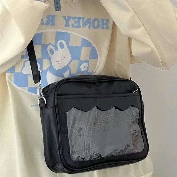 Torba Ita Harajuku Dla Kobiet PU Przezroczysta Kieszeń Itabag Mundurek Uczennicy JK Torba Crossbody Na Ramię Torebki Czarny-image