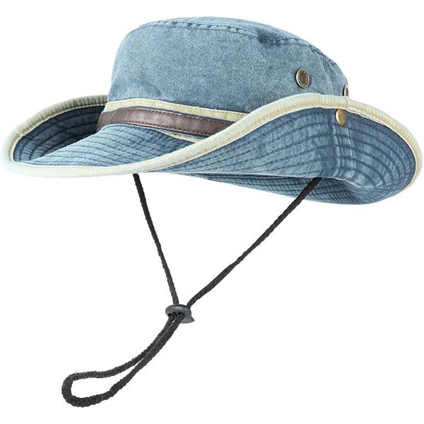 Kapelusz Typu Bucket Z SkóRzanym Paskiem MężCzyźNi Kobiety Kapelusz PrzeciwsłOneczny Outdoorowa Czapka Rybacka Letnia Ochrona PrzeciwsłOneczna Kapelusze Panama Kapelusze Ochronne Na Plażę Niebieski-image
