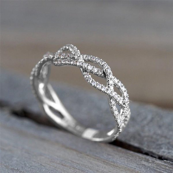 Huitan Anillos Twist Elegantes Para Mujer Completamente Brillantes Con Circonita CúBica Delicados Accesorios Para El Uso Diario Moda VersáTil JoyeríA Femenina Lotes 10-image