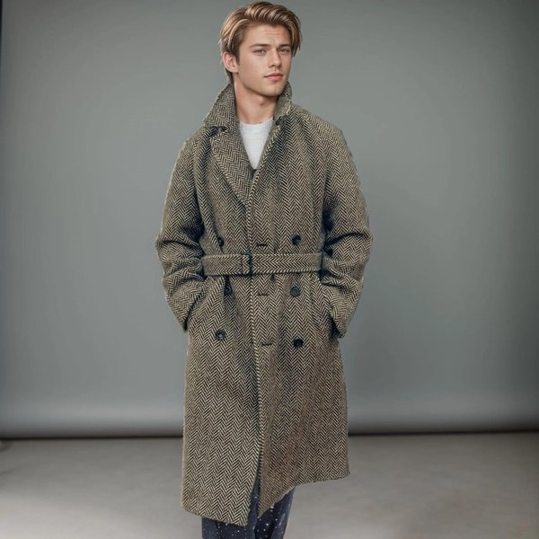 OtoñO E Invierno Hombre Mediano Y Largo Lana Cuadros Doble Botonadura Casual AlgodóN Chaqueta Chaqueta Gruesa L Gray-image