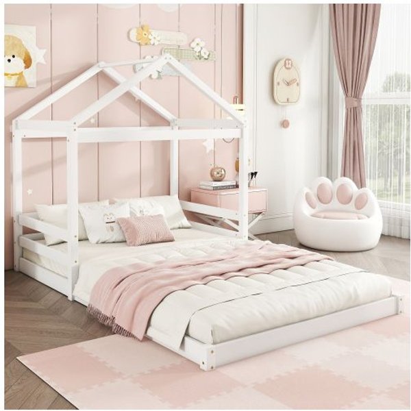 Cama Infantil - Muvoe - 140 X 200 Cm - Madera De Pino Y Mdf - DiseñO En Forma De Casa - Somier Incluido-image