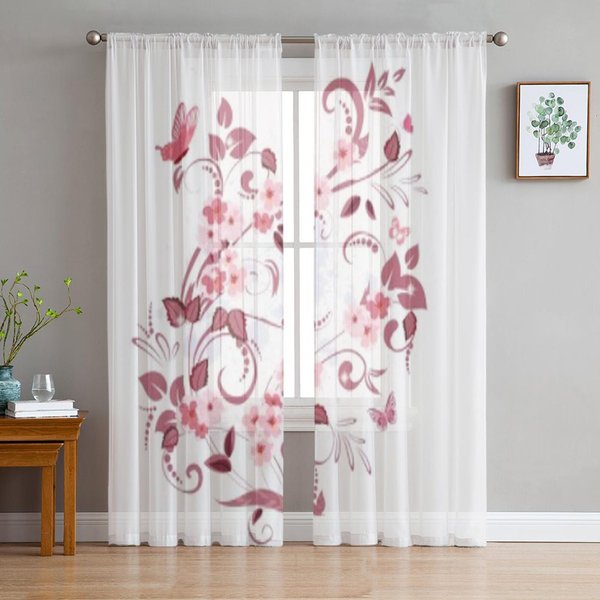 Cortinas Transparentes Florales Vintage Para Sala De Estar Tratamientos De Ventana De Tul Transparente Dormitorio Cocina DecoracióN Del Hogar Cortinas De Velos 135W X 114H(Cm) White-image